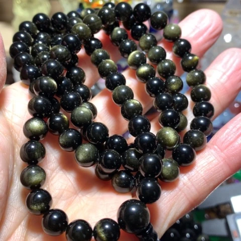 黑曜岩手链未镶嵌8mm金耀石佛珠