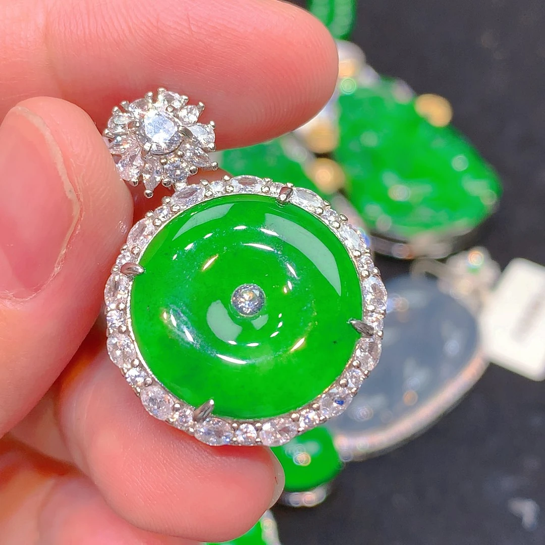 吊坠(不含链)银S925镶嵌翡翠翡翠