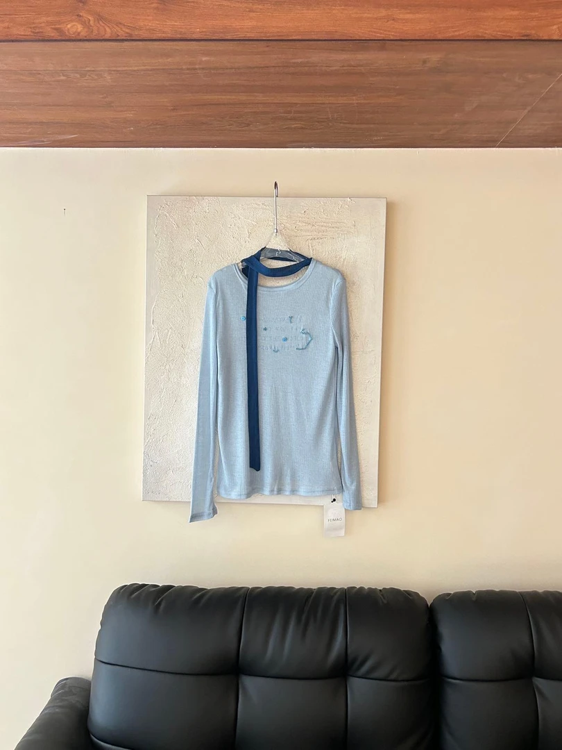 【赵小小&此刻心动】夏季新款圆领字母图案宽松版长袖T恤上衣27818