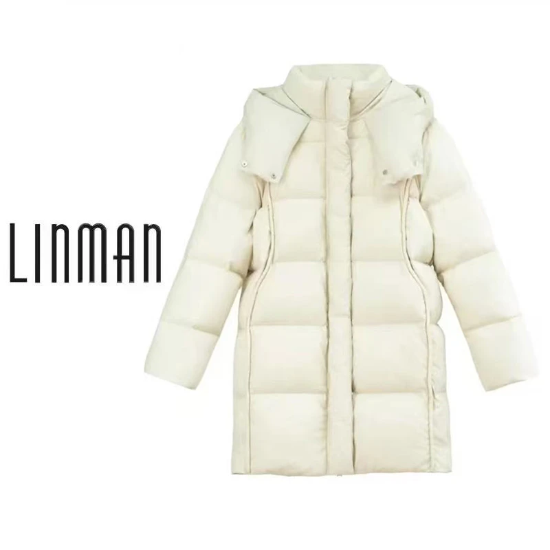 【真鸭绒】云朵泡芙连帽休闲中长羽绒服加厚保暖纯色外套