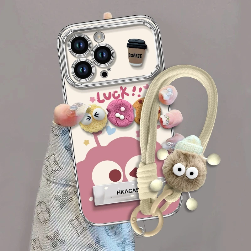 【手绳款】煤球咖啡适用苹果VIVO华为OPPO小米电镀大视窗手机壳