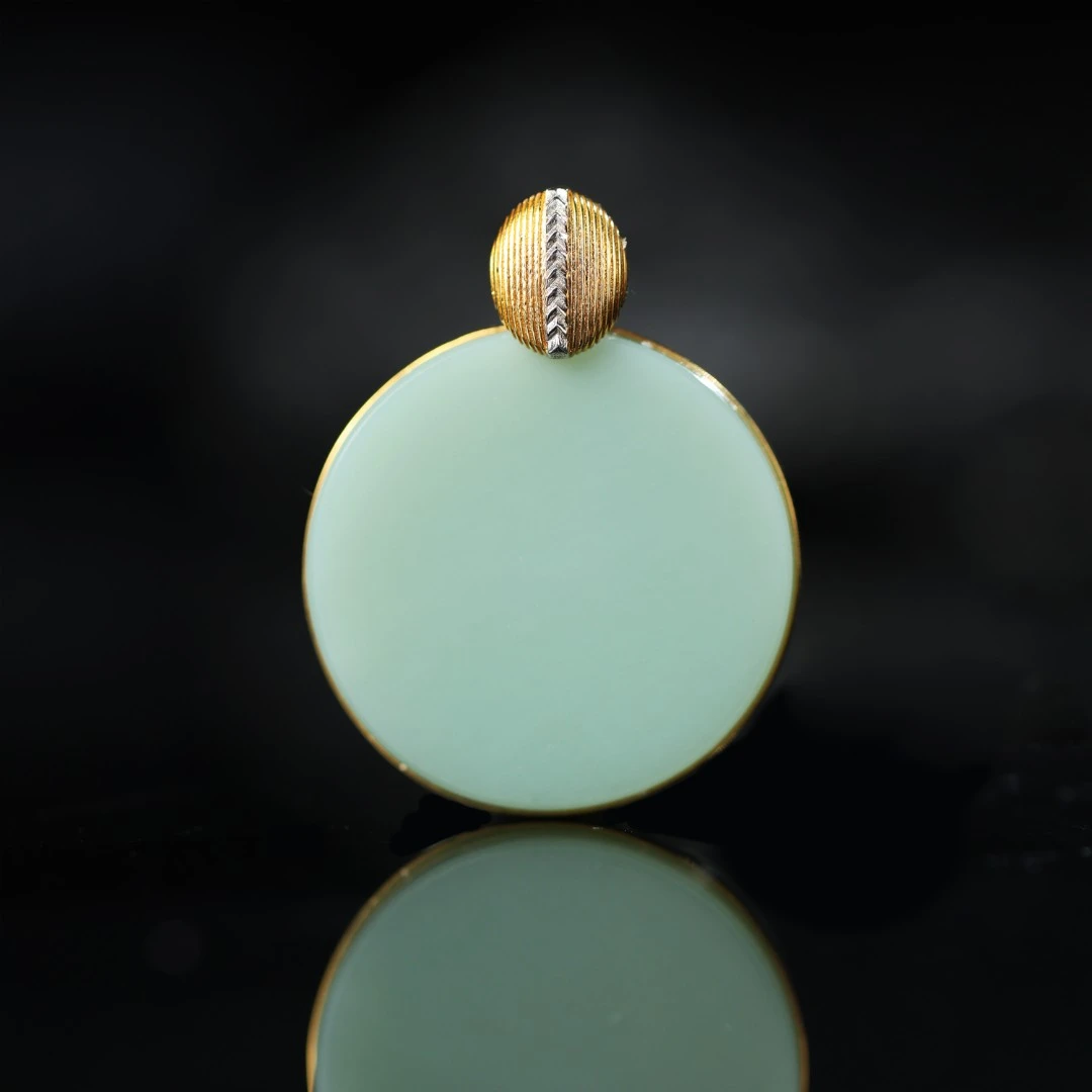 月圆/18k金碧玉粉青圆牌吊坠