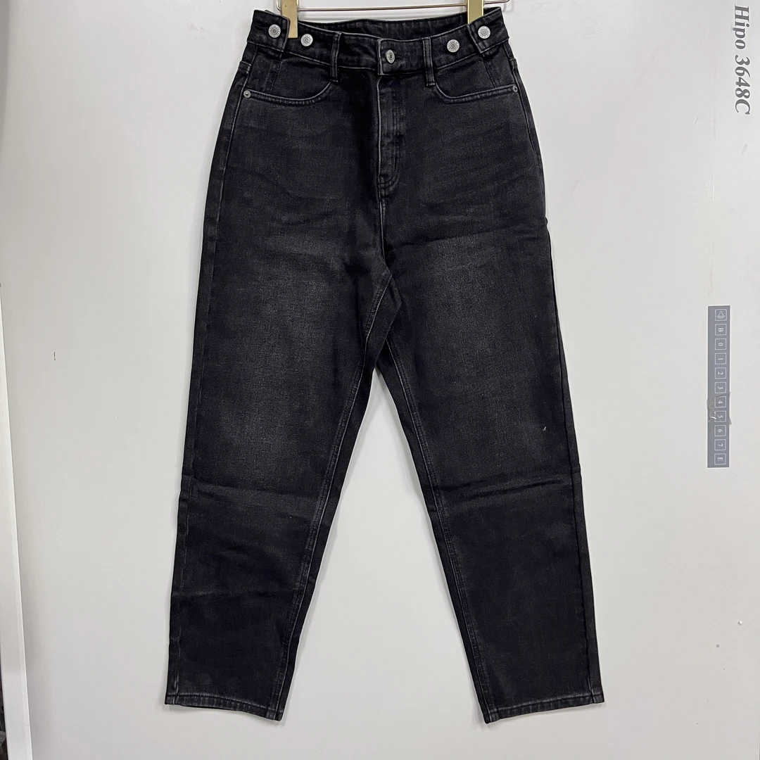 2512234吕系高腰磨绒五扣牛仔裤女直筒修身百搭35秋冬新款