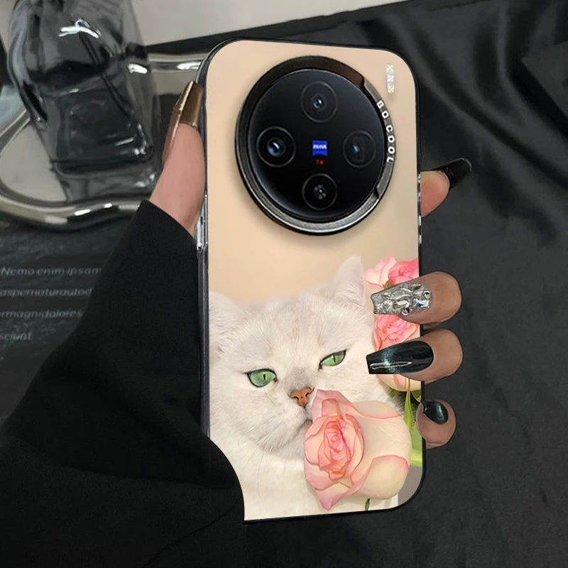 猫咪粉色玫瑰适用vivoX200手机壳新款X100pro小众复古创意高级感