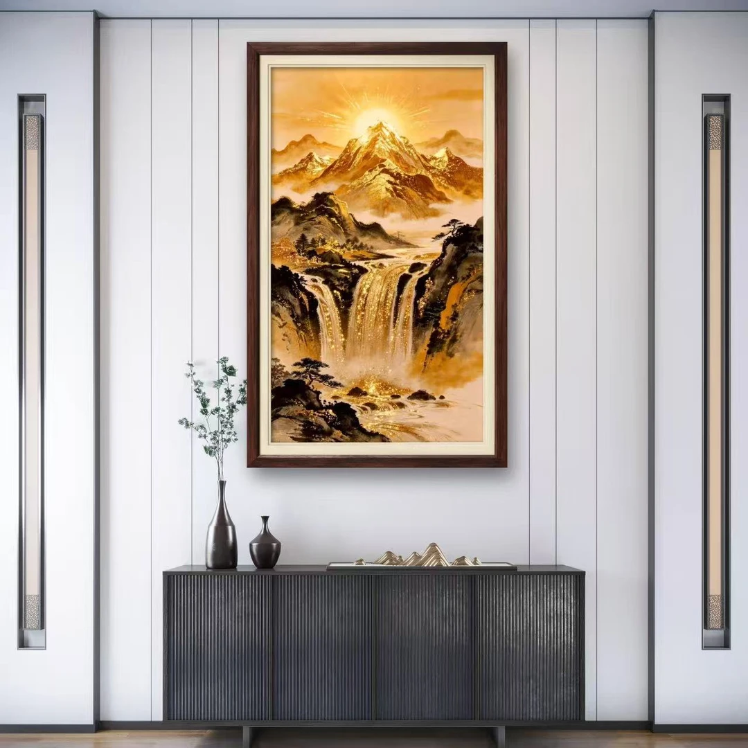 张俊龙原创油画日照金山山水玄关茶室办公室玄关书房背景装饰版画