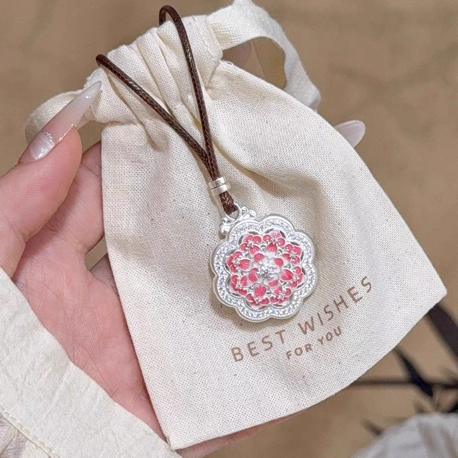 吊坠足银 足银999镂空古法珐琅花福字吊坠纯银女百搭民族风银项链