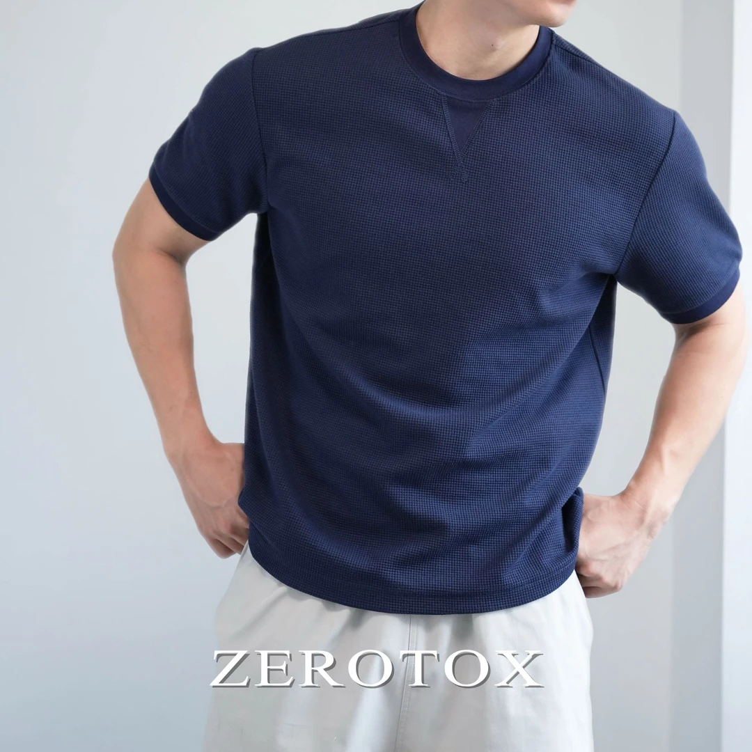 定织棉混纺 260g华夫格肌理软糯松弛亲肤收袖口轻奢短袖T恤圆领