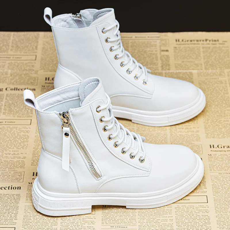 牛皮马丁靴女英伦风靴子2025新款秋冬季加绒棉鞋百搭显瘦软底短靴