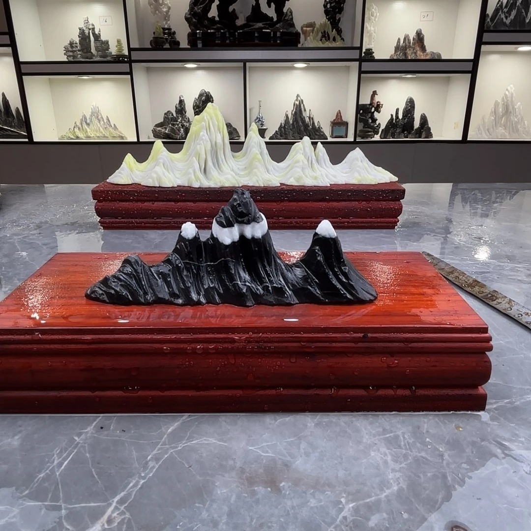 清***徽石材灵璧石雕刻山峰摆件