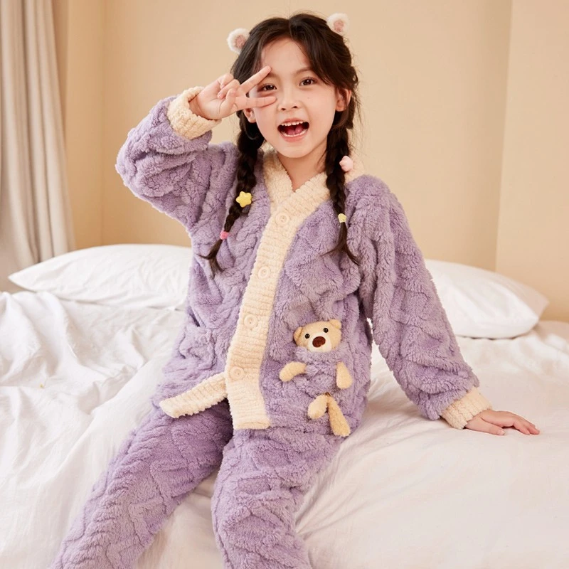 秋冬儿童法兰绒睡衣加绒加厚宝宝中大童珊瑚绒家居服亲子睡衣套装