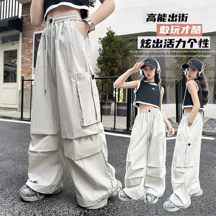 女童夏季工装裤2025新款女孩夏款防蚊裤中大女童潮牌童装H293