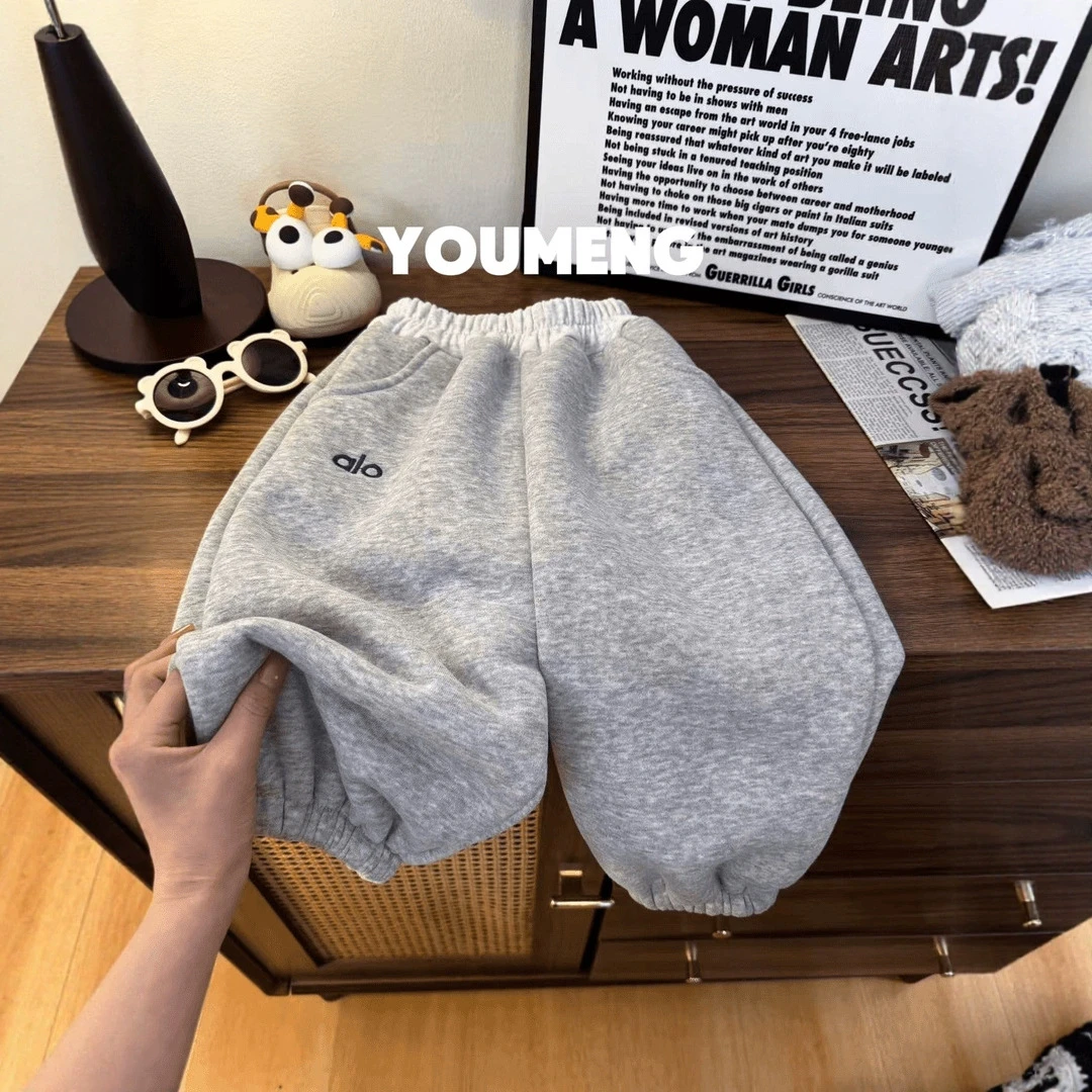 男女童刺绣卫裤春秋季新款韩版儿童休闲运动裤宝宝宽松束脚灯笼裤