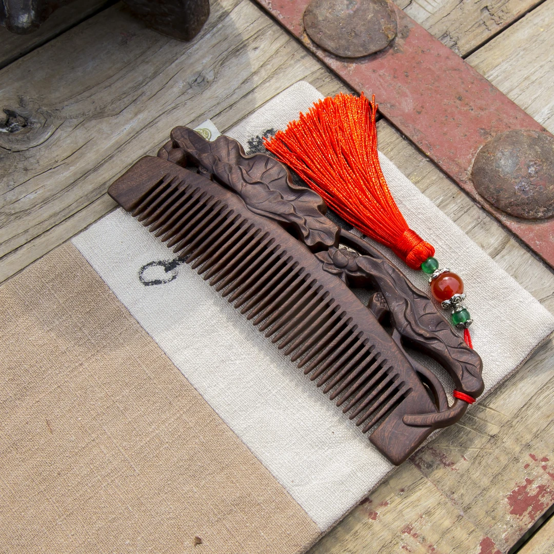 QQ周广胜黑金檀精美木梳和和美美16CM