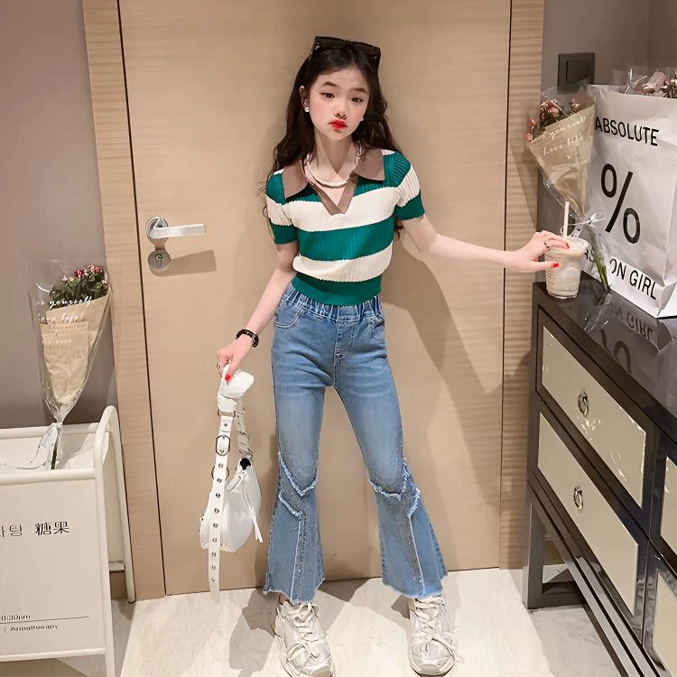 时尚潮流套装夏季新款夏天大童夏装儿童阔腿洋气休闲女孩网红时髦