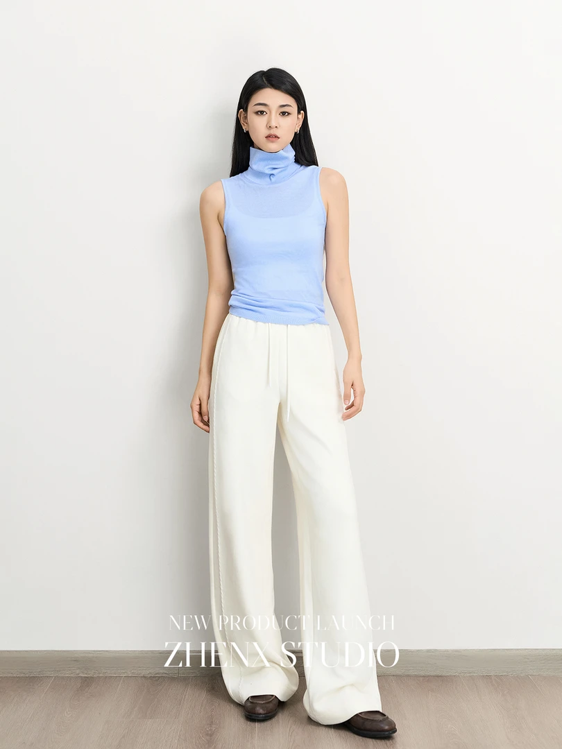 ZHENXI【云感裤】高个子穿搭秋季简约垂感百搭捏褶针织裤25QDYY0471