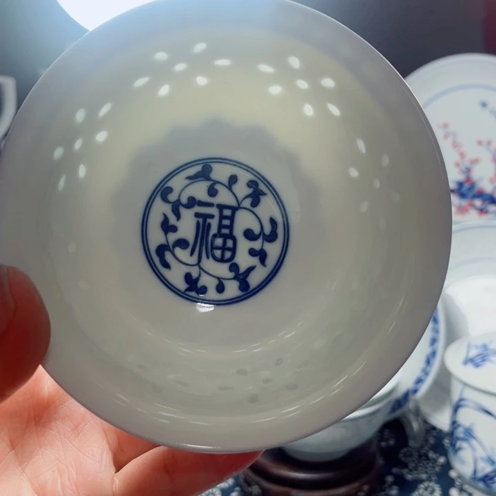 青花玲珑5寸饭碗福字
