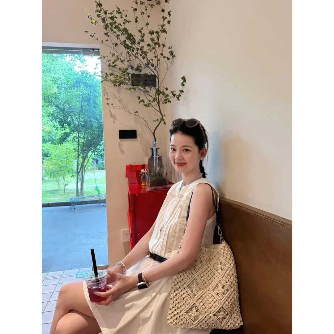 温婉大方衣服夏季新款韩系圆领花边塔克褶中长无袖宽松背心连衣裙