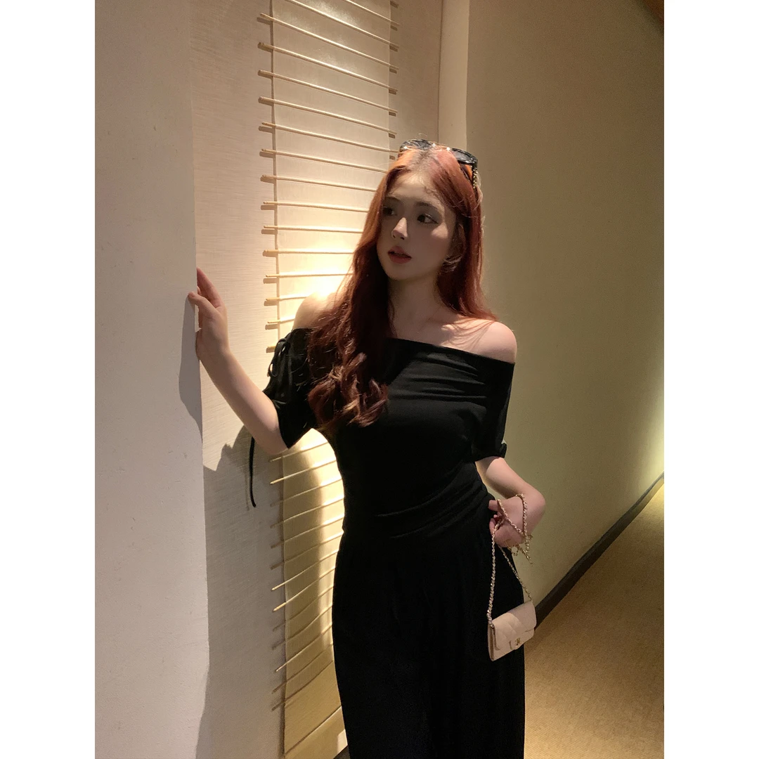 我是你的cc阿 辣姐撩心~胖mm辣妹一字肩短袖女夏显瘦露肩纯欲T恤