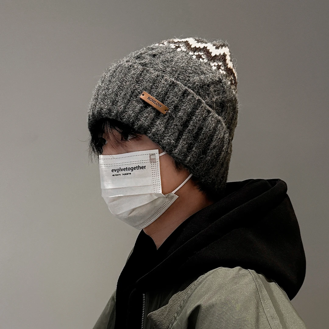 CHUNCC费尔岛毛线帽男冬季帽子男士秋冬针织帽男生黑色加绒冷帽