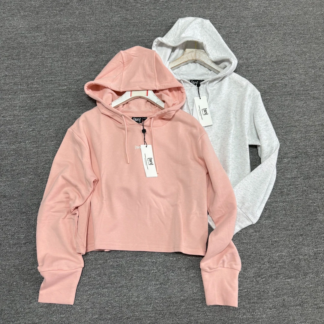 女士运动休闲时尚百搭短款长袖纯色卫衣【91183】