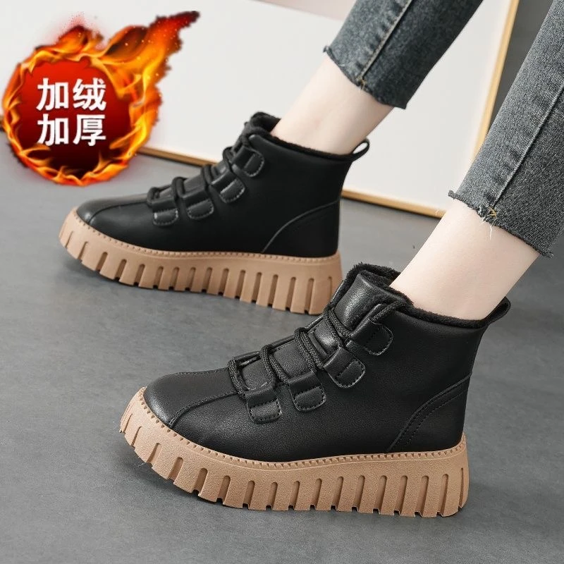 高帮棉鞋女冬季加绒保暖罗马底韩版百搭休闲短靴子X-3