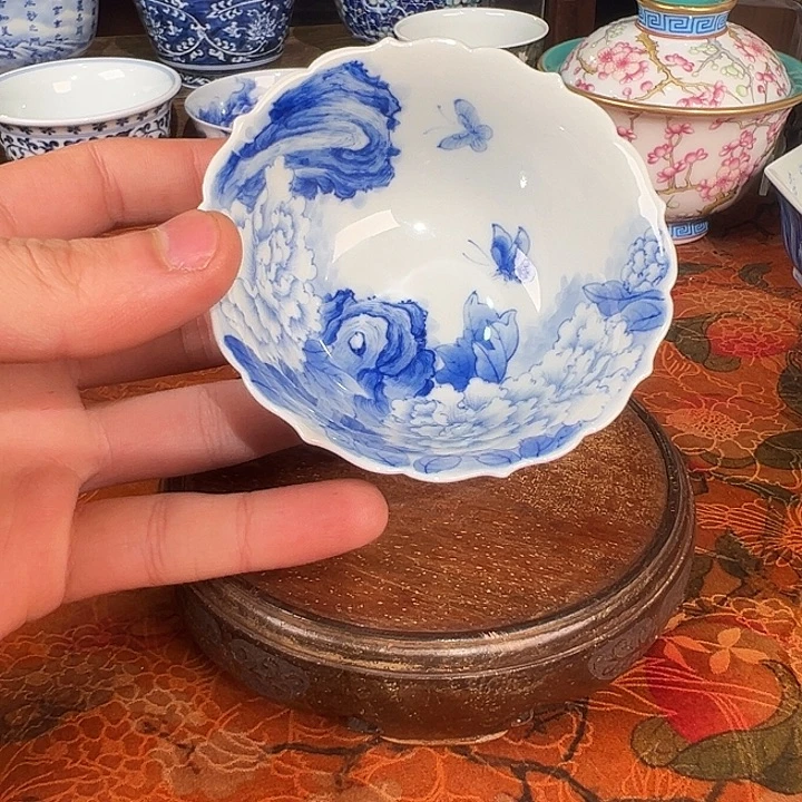 陶杯子青樵轩岁月缝花花口杯