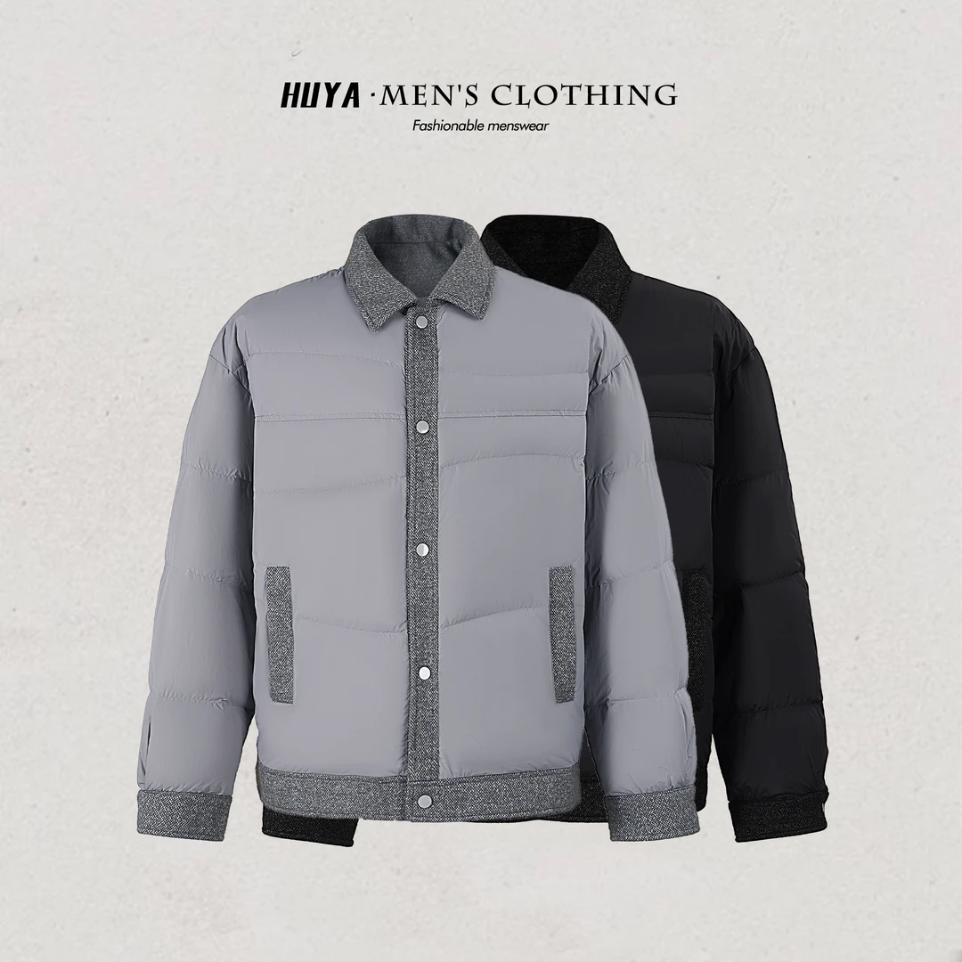 虎牙兄弟男士羽绒夹克冬季新款90白鸭绒防风保暖翻领外套H5538