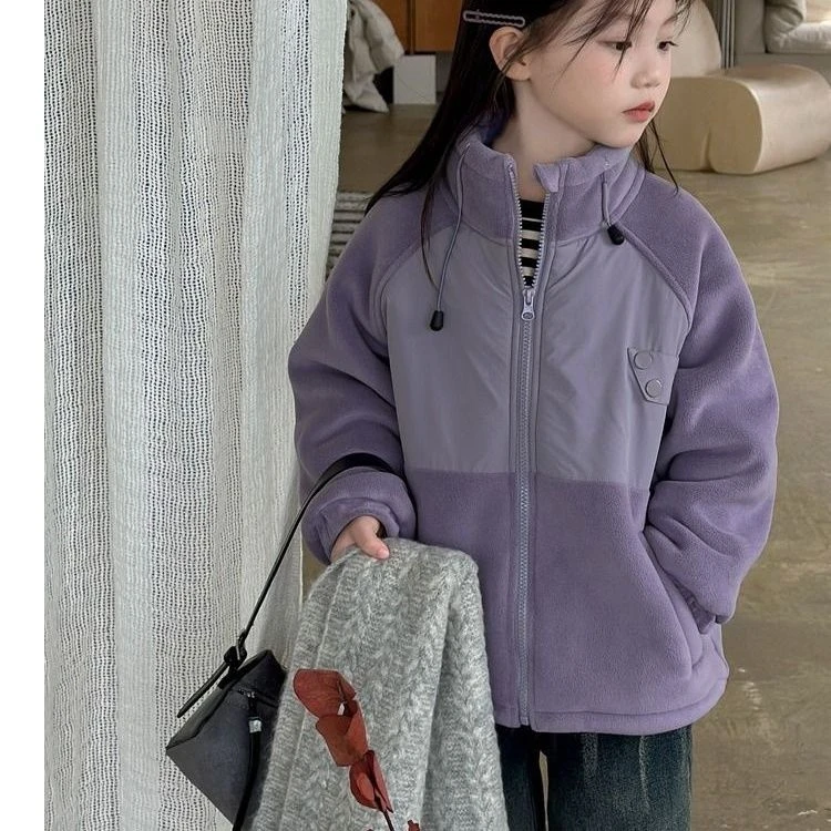 童装女童加绒加厚外套宝宝秋冬新款女孩洋气开衫儿童保暖上衣