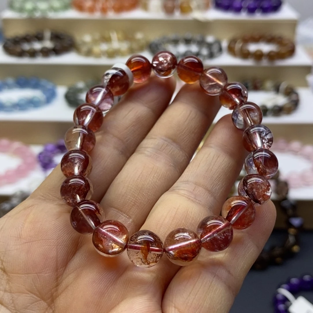 水晶手链未镶嵌牛血红胶花9m