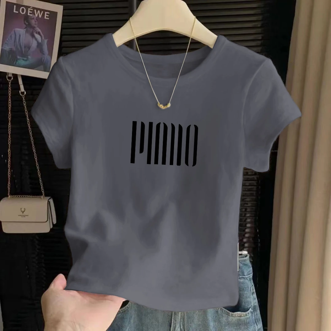 设计感短袖2025夏季薄款上衣女士大码纯棉圆领休闲短款高腰T恤衫