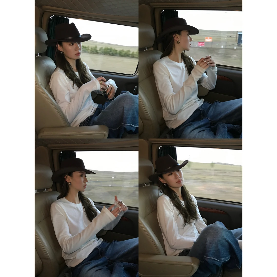 Gakee【云间织】秋冬设计感小众休闲时尚白色圆领T恤T38695GK53.