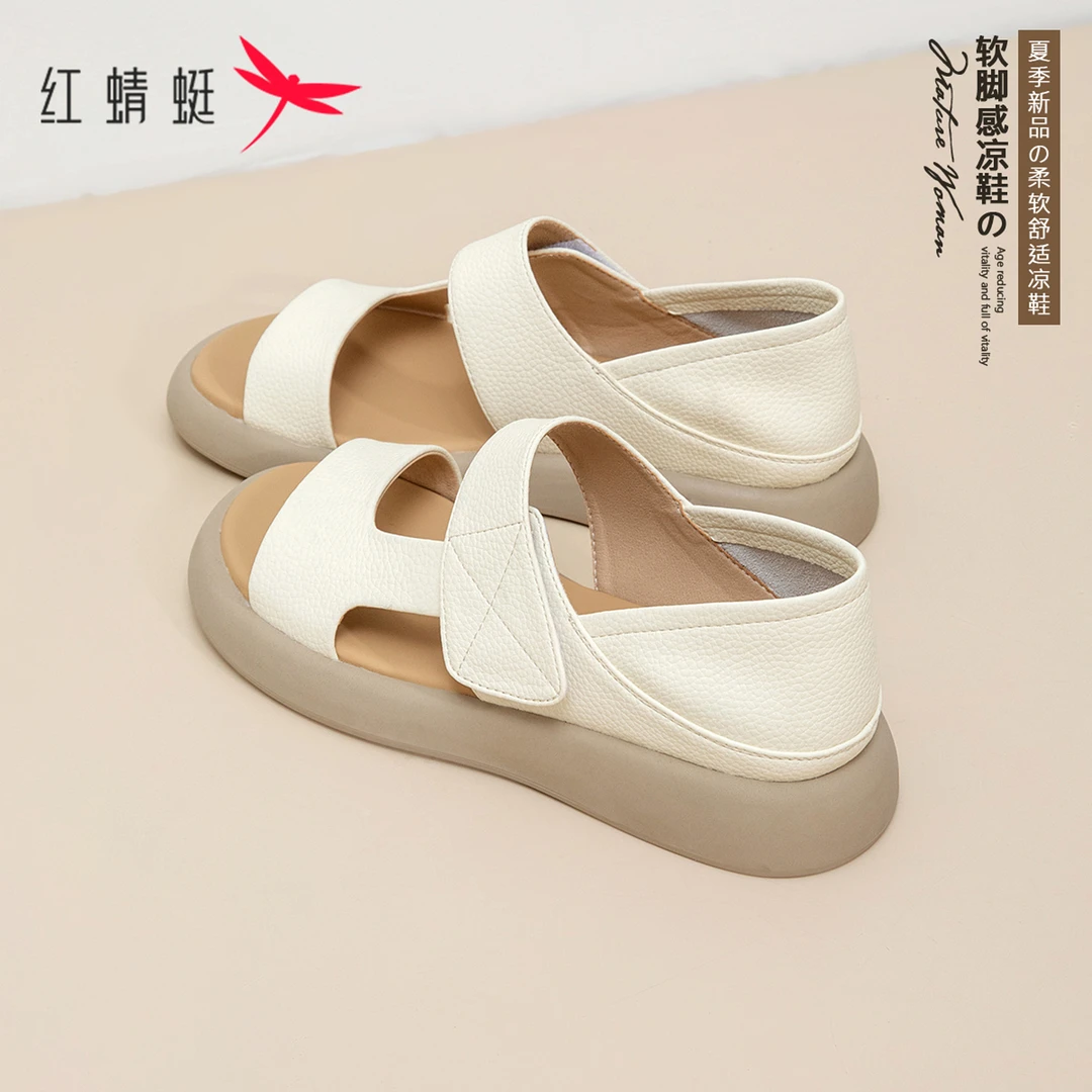 红蜻蜓透气舒适凉鞋女2025秋季新款百搭露趾包跟青秋减龄休闲凉拖