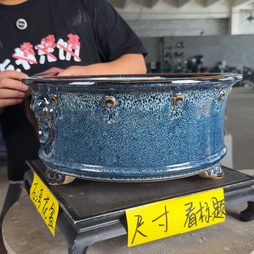 。一风堂石湾花盆 高温裂 底边釉水薄 内30*12