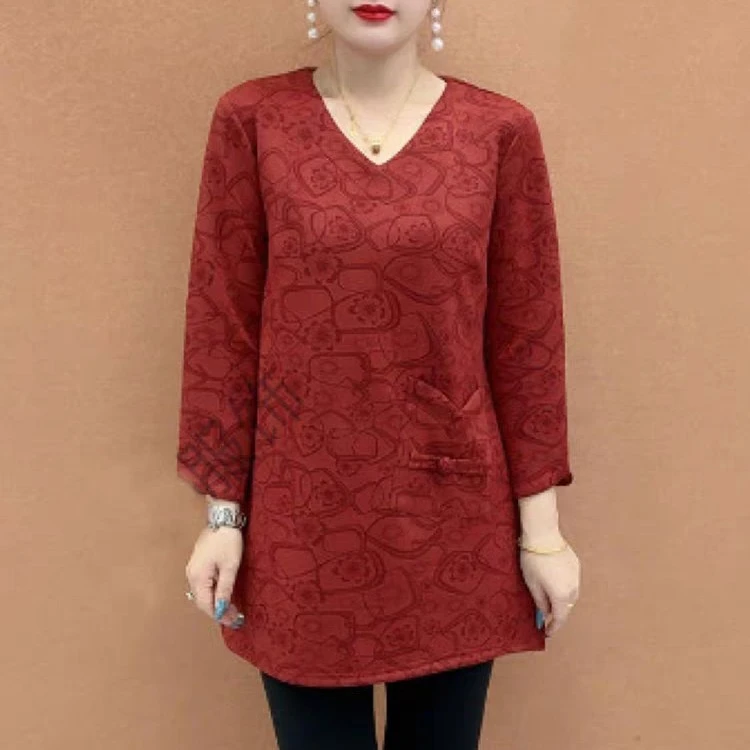 欧货25秋冬女装V领复古盘扣中长款宽松显瘦百搭圆领大衫女