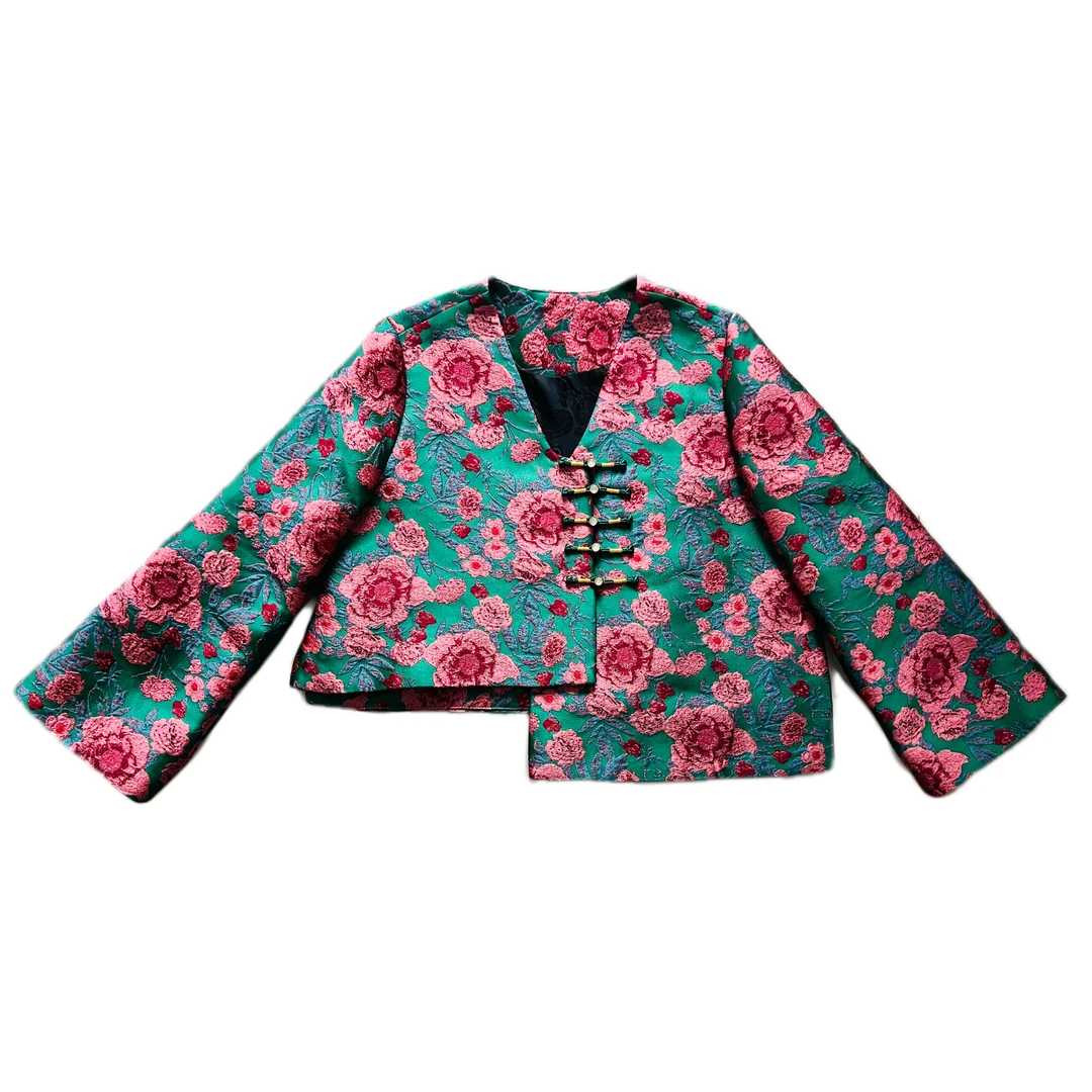 24905粉黛佳人提花短外套正肩袖春秋冬保暖直下摆时尚休闲国潮