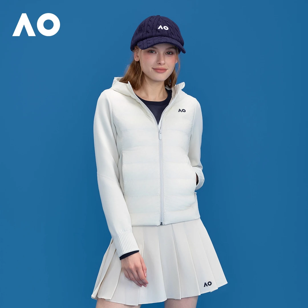 AO澳网25年秋冬新款拼接运动连帽短款羽绒女网球服保暖轻薄外套