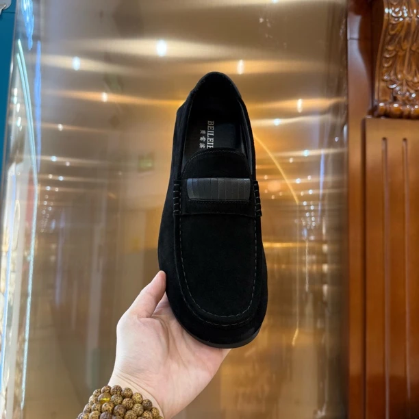 09-1薄款豆豆鞋青春潮流时尚男款懒人鞋乐福鞋一脚蹬黑色休闲鞋