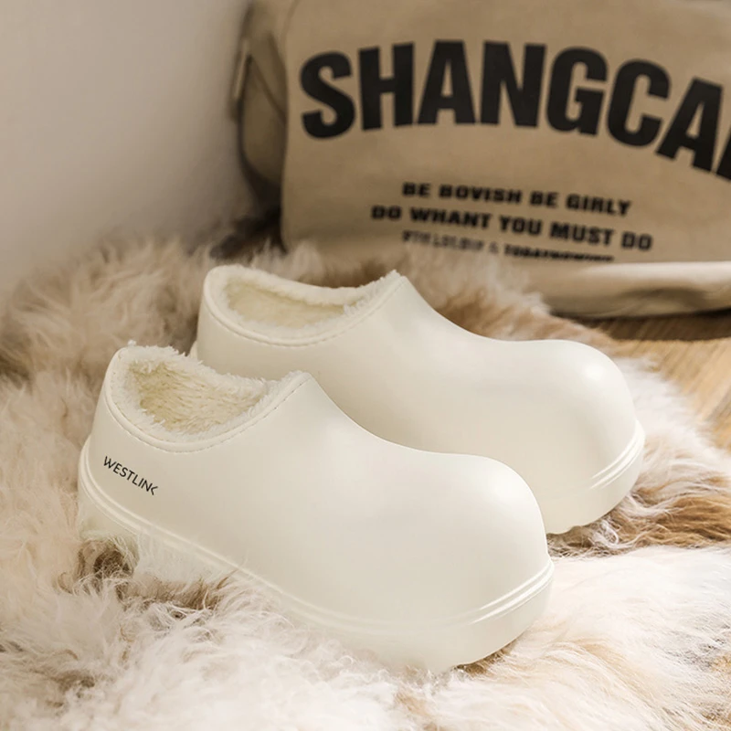 Westlink/西遇包头保暖增高软底纯色防水棉拖鞋加厚冬季居家休闲