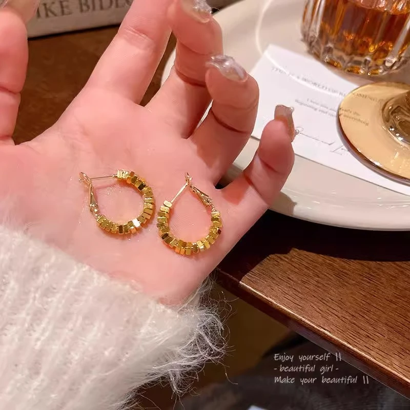铜合金耳饰 金色小方块碎银子耳圈耳环女2025新款爆款耳钉273