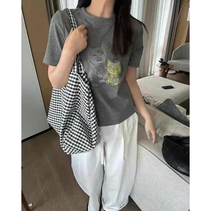 丹姐家~卡通印花圆领短袖T恤