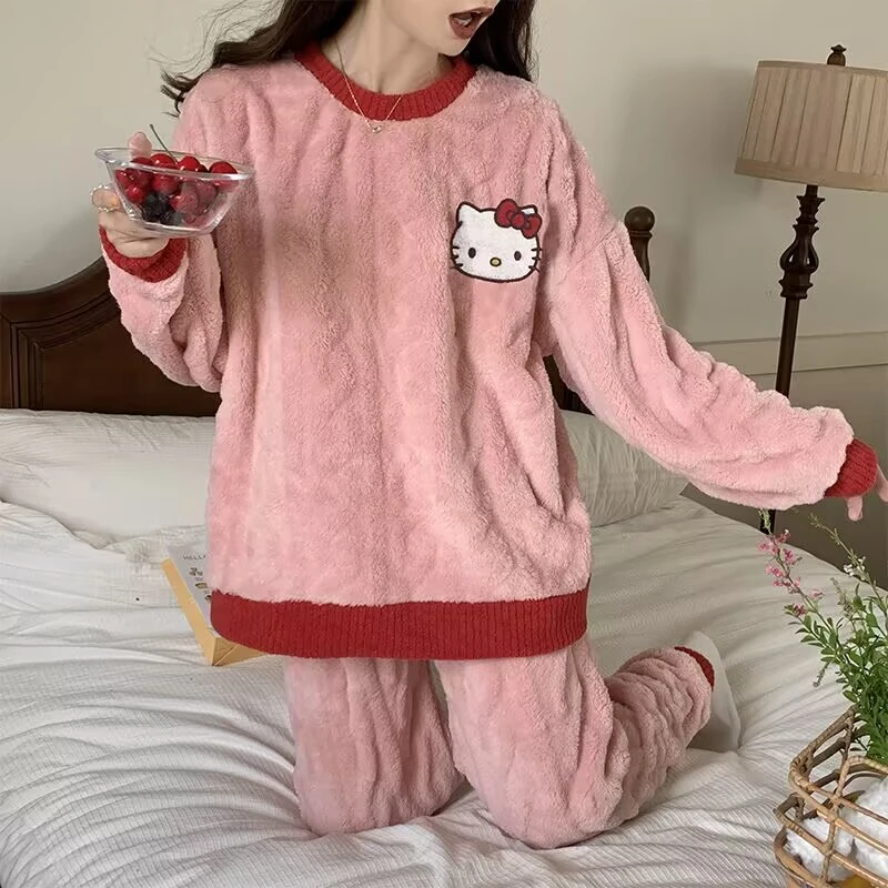 KT瞄睡衣女冬珊瑚绒加厚法兰绒秋冬季学生韩版保暖家居服套装