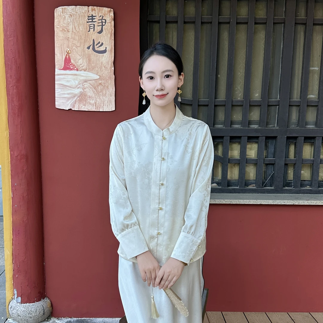 【鸿润】新中式复古中国风立领时尚休闲时尚休闲长袖衬衫