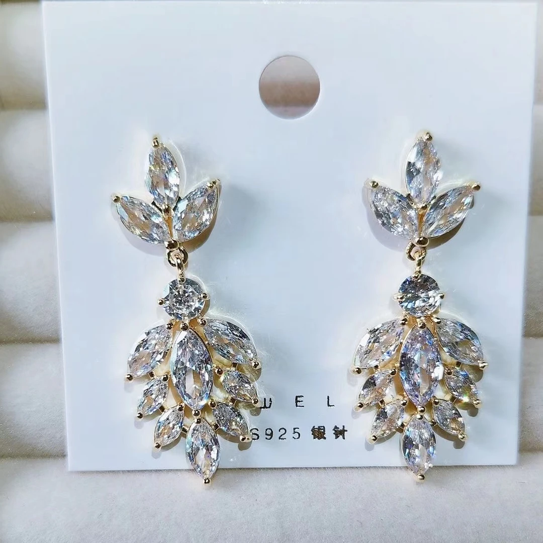 铜合金耳饰 金色欧美日韩甜美小众耳饰奢华珠宝精致轻奢长款5480