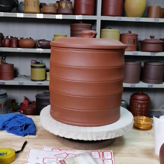 紫砂茶叶罐竹节八饼清水红泥047