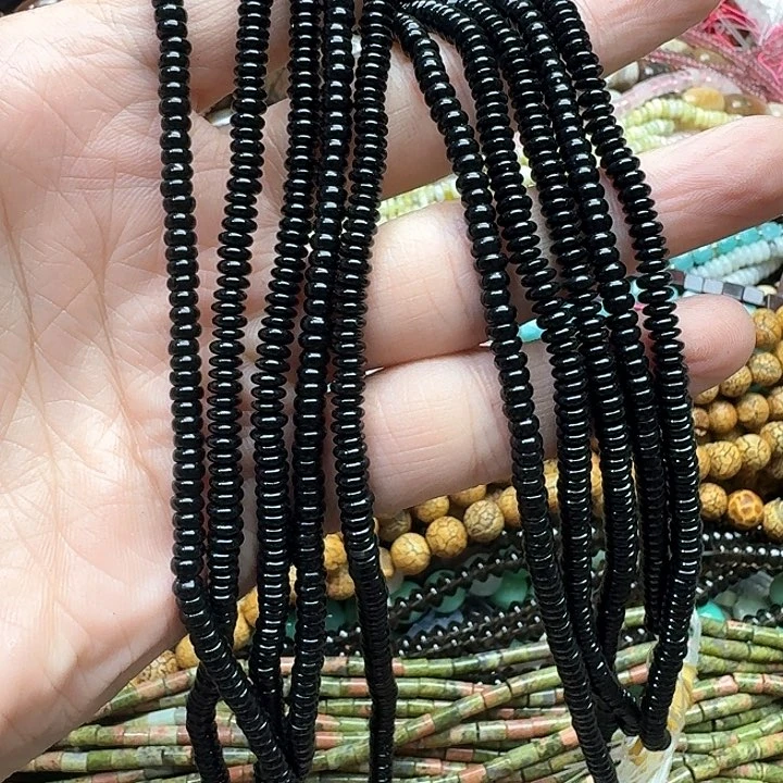 未镶嵌玛瑙/玉髓珠宝半成品一条2x4m黑玛瑙算盘