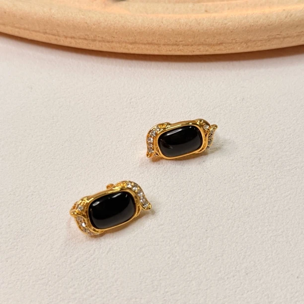 铜合金合成锆石耳饰 【六六中古】孤品复古精美耳夹th8254