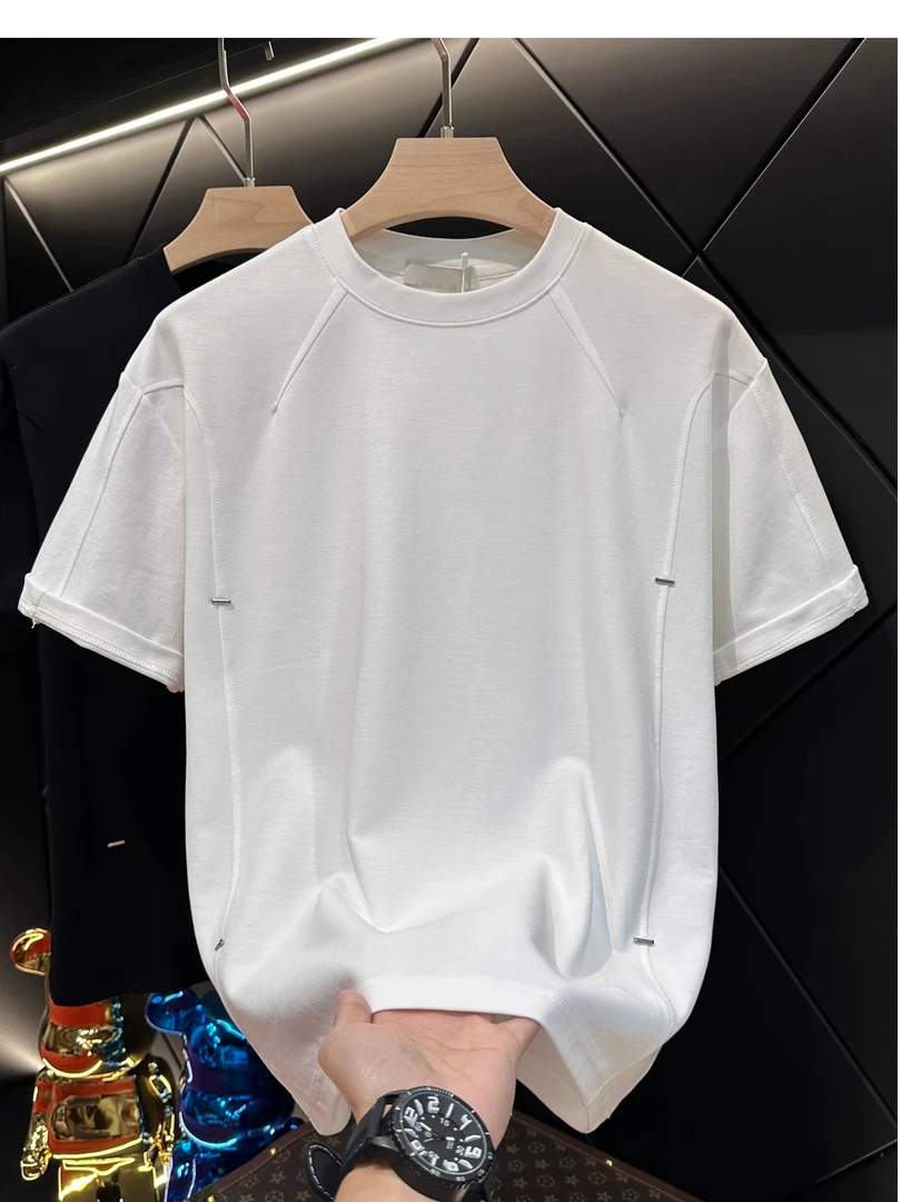 美式复古拼接短袖T恤男国潮高街休闲上衣宽松百搭圆领潮牌体恤衫
