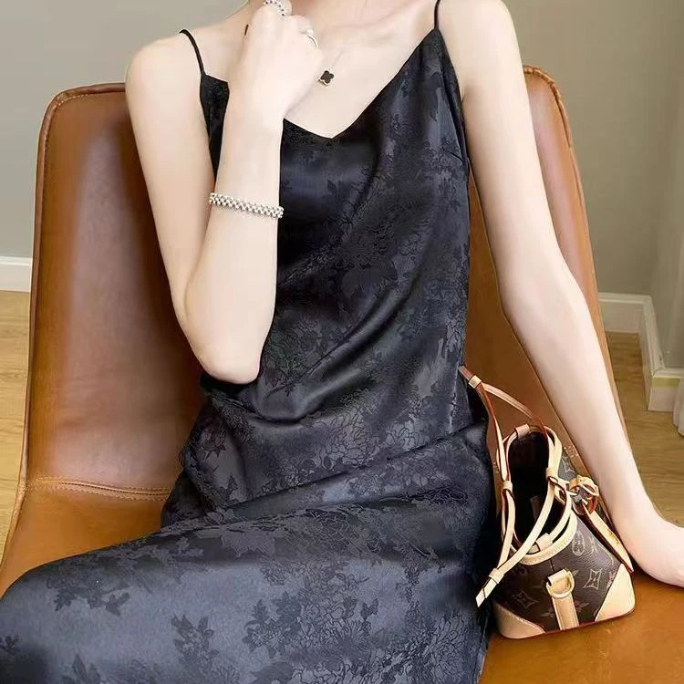 116夏季新款法式吊带中长裙连衣裙提花宽松打底显瘦背心裙