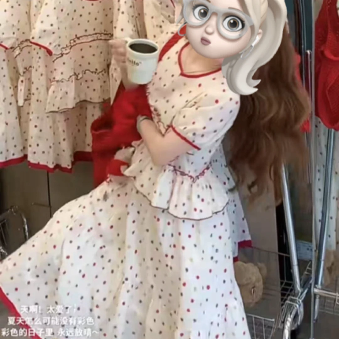 孙优秀推荐法式甜美波点上衣➕半身裙套装