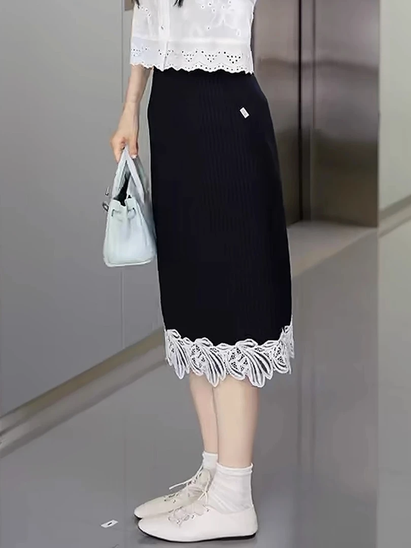 oajer鸥欧纪儿旗舰女装店同款夏季御姐风高腰直筒蕾丝边半身裙子